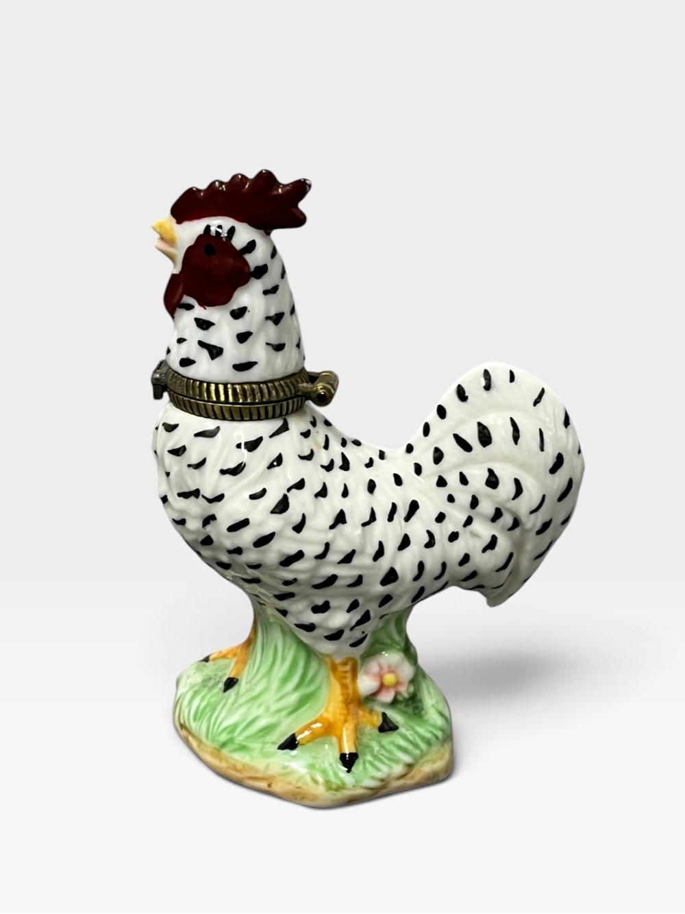 Vintage White and Black Speckled Rooster Figurine with Red Comb